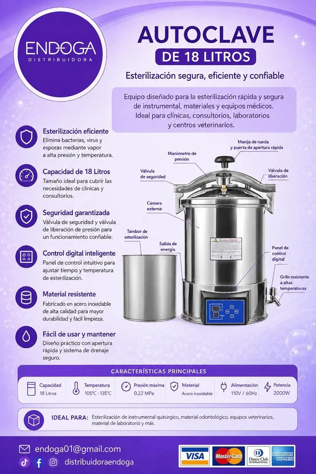 Autoclave de 18 litros, Línea Pharma de Endoga