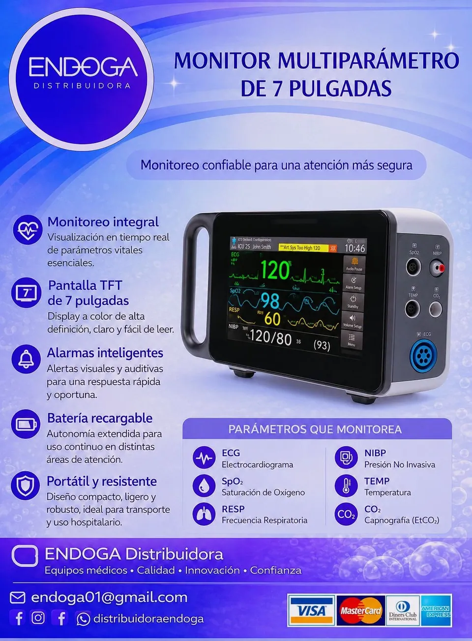 Monitor multiparámetro de 7 pulgadas, Línea Pharma de Endoga